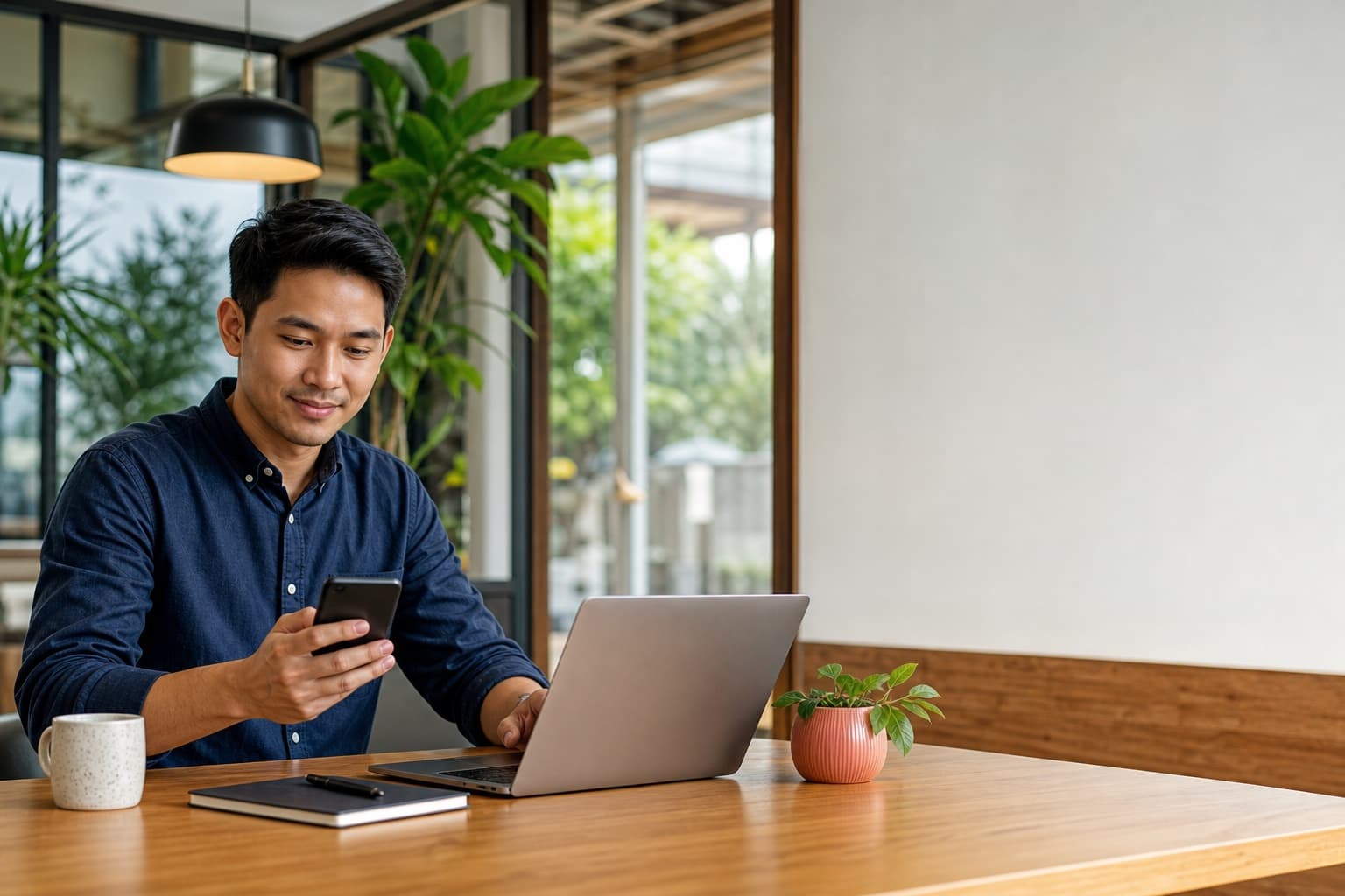 Business owner reviewing a starter website setup on a laptop